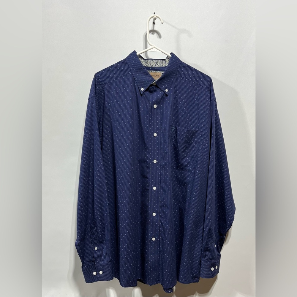 Ariat Men's Dark Blue Patterned Button Down Shirt 100%‎ Cotton Size XL